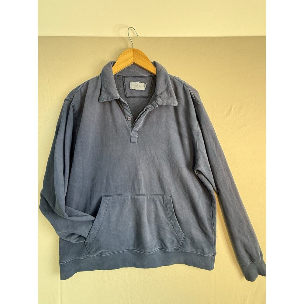 Onia Sweatshirt Pullover Polo Collar Blue Cotton Pocket Men’s Large L